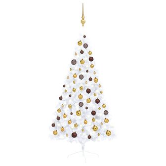 Kunstkerstboom met verlichting en kerstballen half 150 cm wit 1