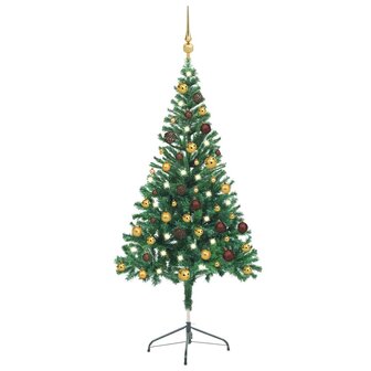 Kunstkerstboom met verlichting en kerstballen 380 takken 150 cm 1