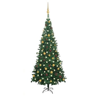 Kunstkerstboom met verlichting en kerstballen L 240 cm groen 1