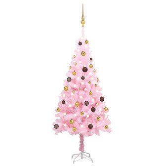 Kunstkerstboom met verlichting en kerstballen 150 cm PVC roze 1