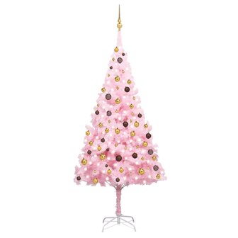 Kunstkerstboom met verlichting en kerstballen 240 cm PVC roze 1