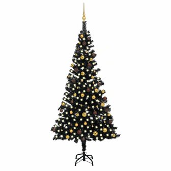 Kunstkerstboom met verlichting en kerstballen 240 cm PVC zwart 1