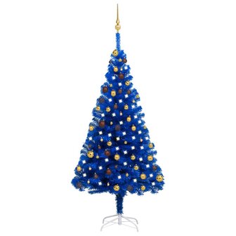 Kunstkerstboom met verlichting en kerstballen 180 cm PVC blauw 1