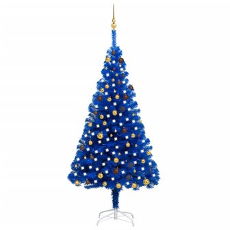 Kunstkerstboom met verlichting en kerstballen 210 cm PVC blauw 1