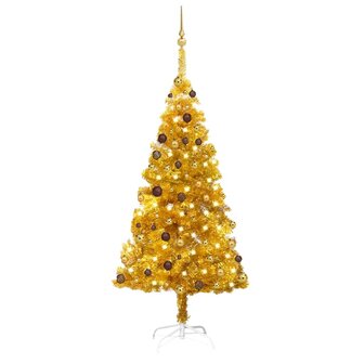 Kunstkerstboom met verlichting en kerstballen 180 cm PET goud 1