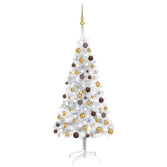 Kunstkerstboom met verlichting en kerstballen 150 cm PET zilver 1