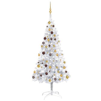 Kunstkerstboom met verlichting en kerstballen 180 cm PET zilver 1