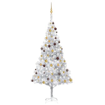 Kunstkerstboom met verlichting en kerstballen 240 cm PET zilver 1