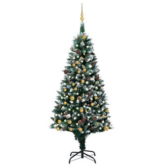 Kunstkerstboom met verlichting kerstballen dennenappels 210 cm 1