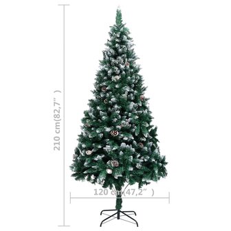 Kunstkerstboom met verlichting kerstballen dennenappels 210 cm 12