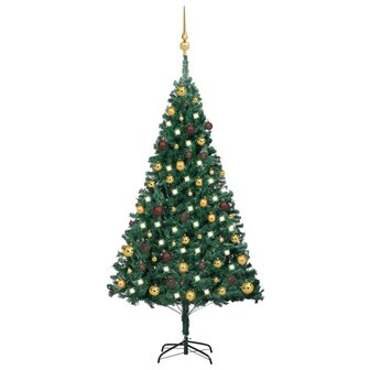 Kunstkerstboom met verlichting en kerstballen 150 cm PVC groen 1