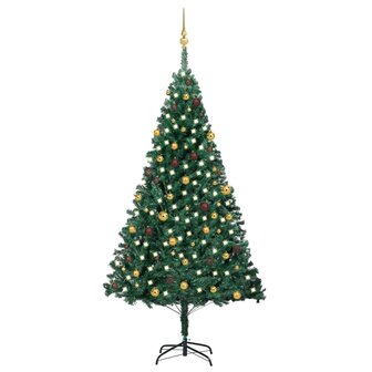 Kunstkerstboom met verlichting en kerstballen 240 cm groen 1