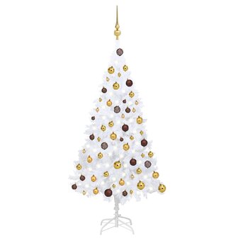 Kunstkerstboom met verlichting en kerstballen 120 cm PVC wit 1