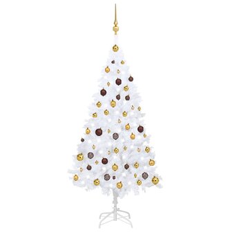 Kunstkerstboom met verlichting en kerstballen 150 cm PVC wit 1