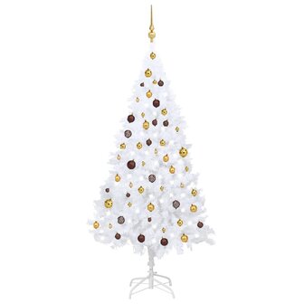 Kunstkerstboom met verlichting en kerstballen 180 cm PVC wit 1