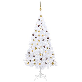 Kunstkerstboom met verlichting en kerstballen 210 cm PVC wit 1