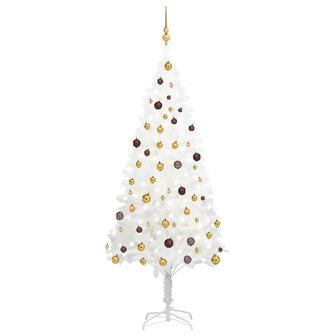 Kunstkerstboom met verlichting en kerstballen 210 cm PVC wit 1