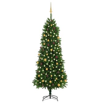 Kunstkerstboom met verlichting en kerstballen 240 cm groen 1