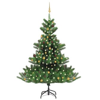 Kunstkerstboom Nordmann met LED&amp;apos;s en kerstballen 240 cm groen 1