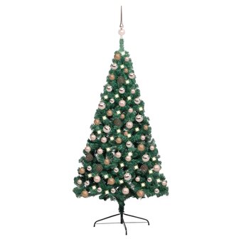 Kunstkerstboom met verlichting en kerstballen half 120 cm groen 1