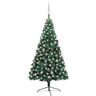 Kunstkerstboom met verlichting en kerstballen half 180 cm groen 1