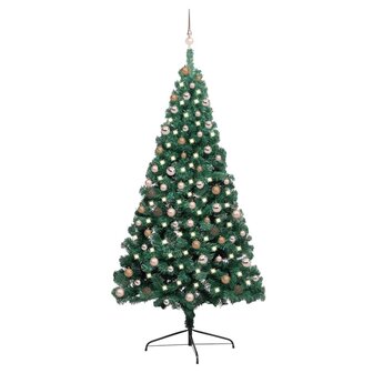 Kunstkerstboom met verlichting en kerstballen half 210 cm groen 1