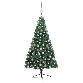 Kunstkerstboom met verlichting en kerstballen half 240 cm groen 1