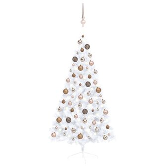 Kunstkerstboom met verlichting en kerstballen half 150 cm wit 1