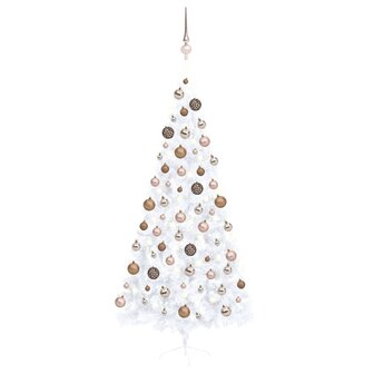 Kunstkerstboom met verlichting en kerstballen half 210 cm wit 1