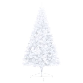 Kunstkerstboom met verlichting en kerstballen half 210 cm wit 5