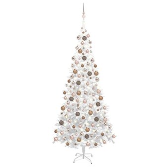 Kunstkerstboom met verlichting en kerstballen L 240 cm wit 1