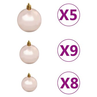 Kunstkerstboom met verlichting en kerstballen 120 cm PVC roze 10