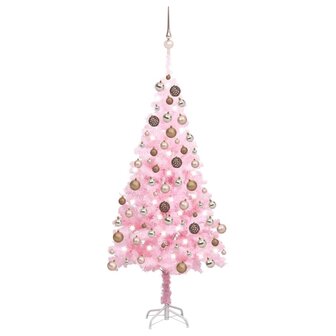 Kunstkerstboom met verlichting en kerstballen 180 cm PVC roze 1