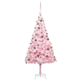 Kunstkerstboom met verlichting en kerstballen 240 cm PVC roze 1