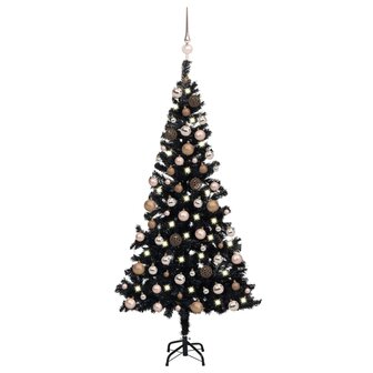 Kunstkerstboom met verlichting en kerstballen 120 cm PVC zwart 1