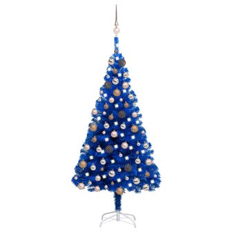 Kunstkerstboom met verlichting en kerstballen 120 cm PVC blauw 1