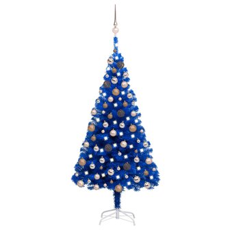 Kunstkerstboom met verlichting en kerstballen 180 cm PVC blauw 1