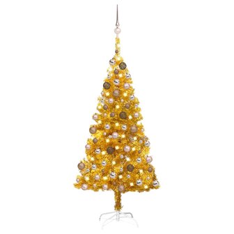 Kunstkerstboom met verlichting en kerstballen 120 cm PET goud 1