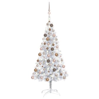 Kunstkerstboom met verlichting en kerstballen 150 cm PET zilver 1