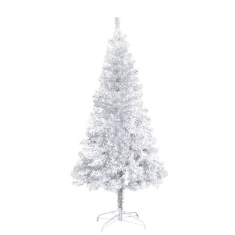 Kunstkerstboom met verlichting en kerstballen 150 cm PET zilver 2