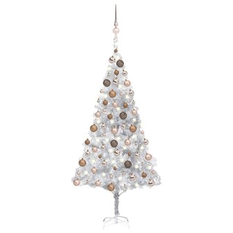 Kunstkerstboom met verlichting en kerstballen 180 cm PET zilver 1