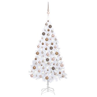 Kunstkerstboom met verlichting en kerstballen 150 cm PVC wit 1