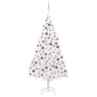 Kunstkerstboom met verlichting en kerstballen 210 cm PVC wit 1