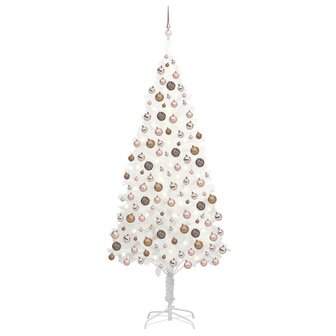 Kunstkerstboom met verlichting en kerstballen 210 cm PVC wit 1