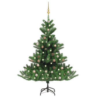 Kunstkerstboom Nordmann met LED&amp;apos;s en kerstballen 120 cm groen 1