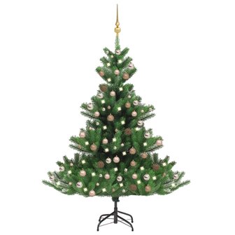 Kunstkerstboom Nordmann met LED&amp;apos;s en kerstballen 240 cm groen 1