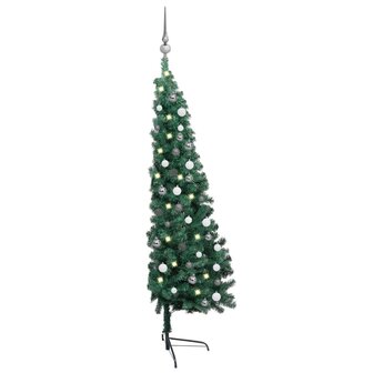 Kunstkerstboom met verlichting en kerstballen half 120 cm groen 2