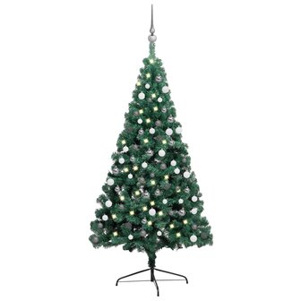 Kunstkerstboom met verlichting en kerstballen half 150 cm groen 1