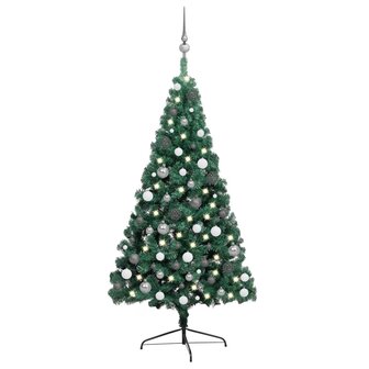 Kunstkerstboom met verlichting en kerstballen half 240 cm groen 1