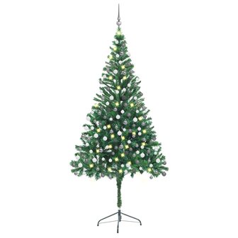 Kunstkerstboom met verlichting en kerstballen 910 takken 210 cm 1